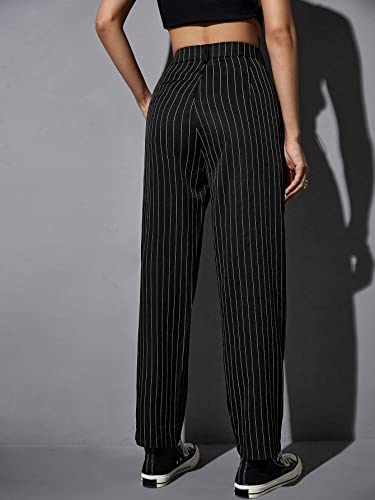 WDIRARA Women's High Waist Colorblock Striped Print Trousers Button Pocket Front Straight Leg Cropped Pants2