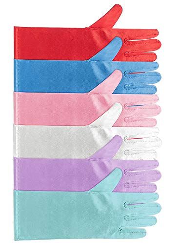 Zhanmai 6 Pairs Princess Gloves for Girls, Kids Dress Gloves Toddler Satin Princess Glove for 3-8 Year Old Little Girls Tea Party, Wedding, Formal Pageant, Halloween Costume Party, 6 Colors2