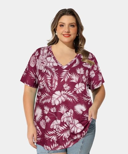 Image of RITERA Women Plus Size Tops Tie Dye V Neck Shirt Floral Camo Summer Short Sleeve Tunic Oversized Ladies Blouse XL-5XL