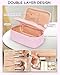 Relavel Cute Makeup Bag for Girls, Portable Pink Cosmetic Bag, Dual-layer Makeup Pouch with Brush Holder, Multi-Functional Preppy Toiletry Organizer for Travel, Daily Use - Pink Strip