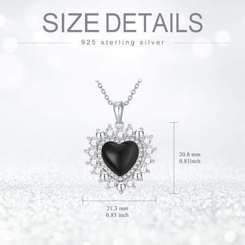 Sterling Silver Black Heart Necklace for Women, Black Onyx Heart Pendant Necklace S925 CZ Heart Pendant Jewelry Gifts Mothers Day Birthday Valentine's Day Anniversary for Her She Girlfriend - Image 6