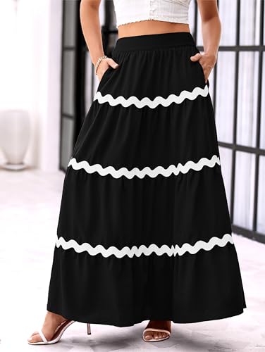 Mascomoda Long Maxi Skirts For Women 2024 Summer Ruffle Tiered Elastic High Waisted Flowy Beach Boho Skirt With Pockets thumb #4