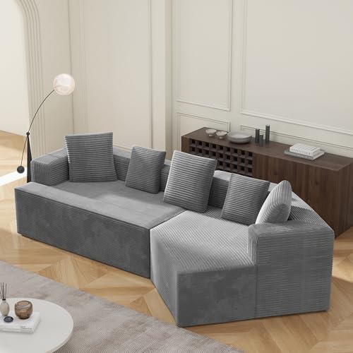 Yihomfy 307 cm Canapé d'angle en L, Canapé Modulable Moderne avec Assise Profonde, Grand Canapé d'angle Confortable et Moelleux pour Salon, Canapé d'angle Modulable,Canapé Compressé,Gris