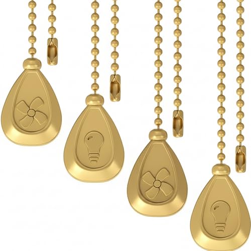 Image of Patelai 4 Pieces Ceiling Fan Pull Chain Extender Ornament 12 Inch Ceiling Pull Chain Extension Classic Drop Shaped Pendant Beaded Ball Cord for Fan Light lamp Decorative with Connector (Gold)