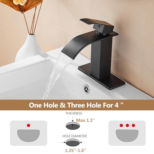 Fransiton Black Waterfall Bathroom Faucet Lavatory Single Handle 1 or 3 Hole Bathroom Sink Faucet Washbasin Faucet with Deck and Pop-up Drain thumbnail 2