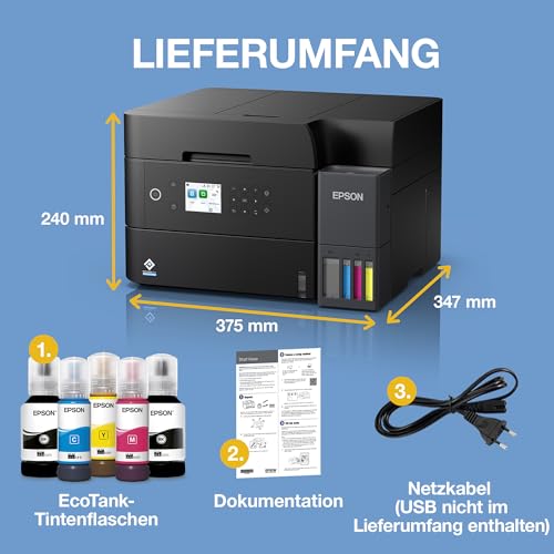 EcoTank ET-3950 A4-Multifunktionsdrucker mit Wi-Fi & AirPrint Tintentank, automatischem Dokumenteneinzug, beidseitigem Druck, Scannen & Kopieren, bis zu 3 Jahre Tinte im Lieferumfang enthalten