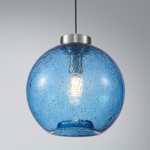 HONIEGG 11.8' Coastal Blue Globe Seeded Glass Kitchen Island Pendant Light