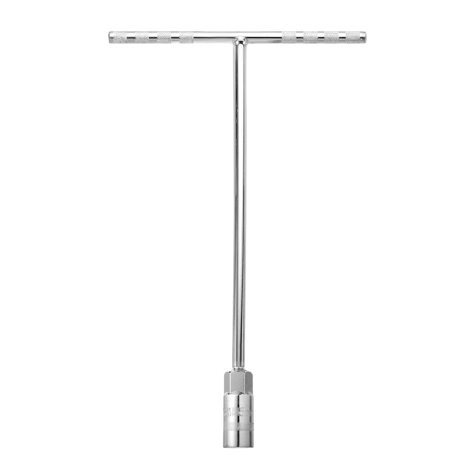 sourcing map T-Handle Wrench Socket, 6-Point Steel Metric Socket Wrench (15mm) with Long Reach for Motorcycle Bicycle Car Repair, Silver