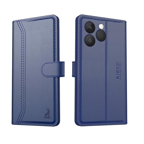 Image of AIBEX Compatible for Realme 15T 5G Flip Cover Leather Finish | Inside TPU with Card Pockets | Wallet Stand | Complete Protection Flip Case Blue