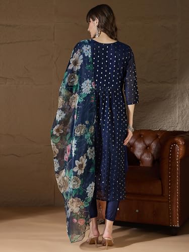 Image of Women's Chanderi Kurta with Legging and Dupatta | Modern & Traditional Blend Ethnic Wear Set | Festive & Casual Summer Kurti with Pants for Party Office & Ethnic Occasions