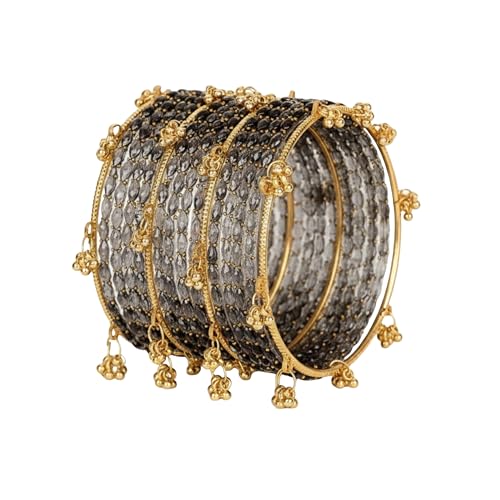 Image of Kashmiri Ghangharoo Glass Bangle Set for Women| Light Weight Bangles | Traditional Transparent Fancy Glass Chudi Set for Wedding, Party|Set Of 16(12 Glass + 4 ghungroo bangles)