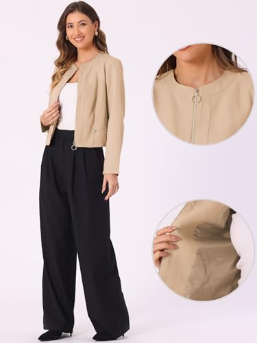 Allegra K Collarless Cropped Jacket for Women's Work Zip Up Jackets2