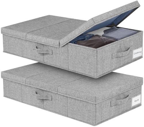 JUPELI Under Bed Storage Boxes with Lids 2 Pack 15 cm High Grey