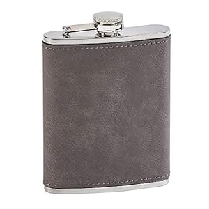Creative Gifts International Gray Leatherette Flask, Stainless Steel, 8oz Capacity, Attached Screw Top Closure, Gift Box…
