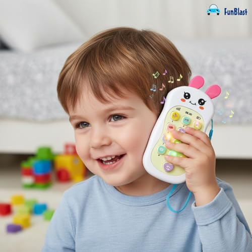 Image of FunBlast Cartoon Musical Mobile Phone for Kids, Mobile with Light & Sound Toys for Babies | Educational Toys for Kids 3+ Years /Boys /Girls-1 Unit (Bunny-White)