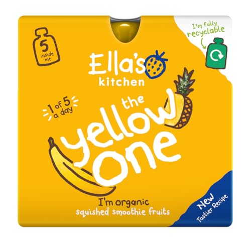 Ella's Kitchen Organic Squished Smoothie Fruits - The Yellow One, 6+ Months Baby Food, Gluten & Dairy Free - Pack of 5 Each 90g