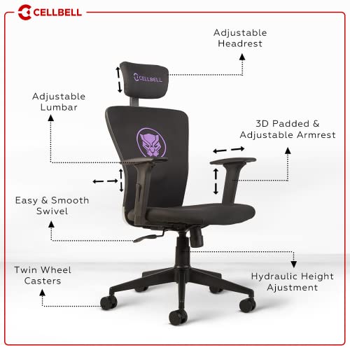 Image of CELLBELL Leo Series Marvel Black Panther Ergonomic High Back Fabric Office Chair /Gaming /Computer /Cyber Chair with 3D Arm Rest and Moulded Foam Seat [Black]
