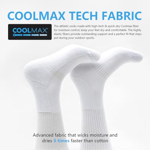 Athletic Socks White Crew Socks for Men & Women Moisture-Wicking Coolmax Cushion Compression Basketball Socks, 4-Pack3