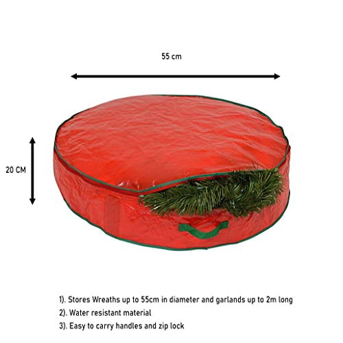 SHATCHI - Borsa per la conservazione di ghirlande natalizie artificiali, fino a 55 m, resistente, impermeabile, con cerniera e manici per il trasporto, rossa, 60 x 60 x 20 cm - Image 3
