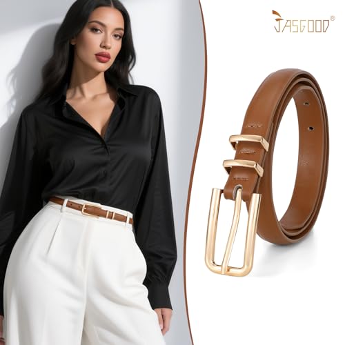 JASGOOD Women's Skinny PU Leather Belt Thin Waist Belt with Gold/Silver Buckle for Jeans Pants Dresses 0.7”4