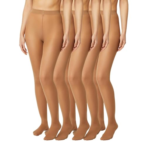 FM London Mallas para mujer paquete de 5 - Cómodas mallas para mujer con diseño elástico, Nude, L