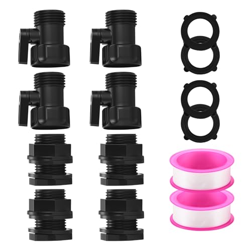 3/4 Inch Rain Barrel Spigot Kit with 3/4 Inch Shut Off Valve & Bulkhead Fitting, Plastic Garden Hose Faucet Adapter for Rain Barrels Aquariums Water Tanks Tubs Pools Spigot（4 Pack ）