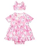 Picture of EASWEET Infant Baby Girl Bodysuit Dress with Hairband Set, Bamboo Viscose Summer Clothes Outfit, Swan Song, 0-3 Months