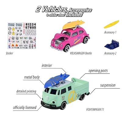 Majorette Volkswagen The Originals Premium Cars with Metal Parts, Scale 1:64, Officially Licensed VW, You Will Receive 2 of 6 VW Vehicle Models (Random Sent) (212055006)