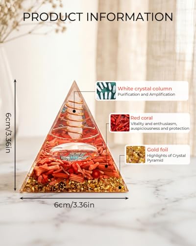Image of Hand of Fatima - Orgone Pyramid with Healing Crystals - Energy Generator for Positive Vibe, Stress Relief & Chakra Reiki Meditation - Pyramid Decor - Spiritual Gift for Success, Wealth & Prosperity