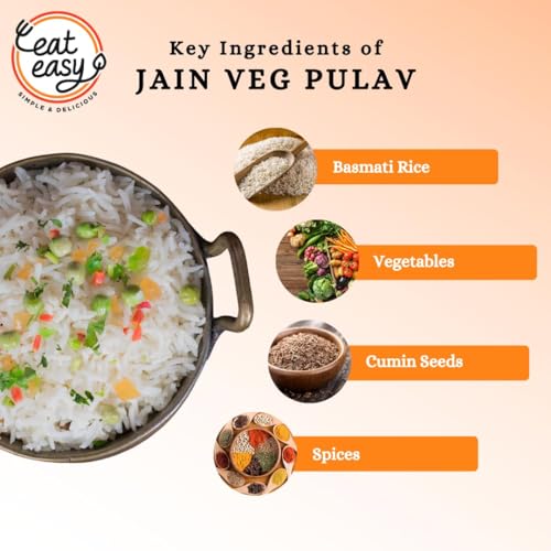 Image of Eat Easy Ready To Eat Jain Veg Pulav- 95gm (Pack of 2) | Freeze Dried, Lightweight, No Moisture, Expands After Adding Hot Water, Instant Pulao / Vegetable Rice for Travel, Camping & Trekking, Train /Flight, Quick Lunch Dinner