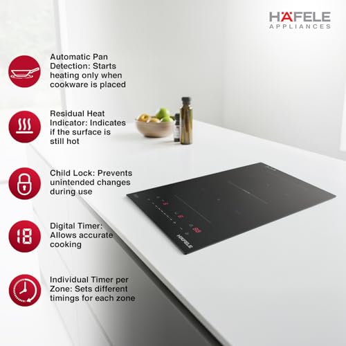 Image of Hafele Nero 30cm Built-in Induction Hob | 3500W | Flex Zones | Slider Touch Control | Power Boost | 2 Zones