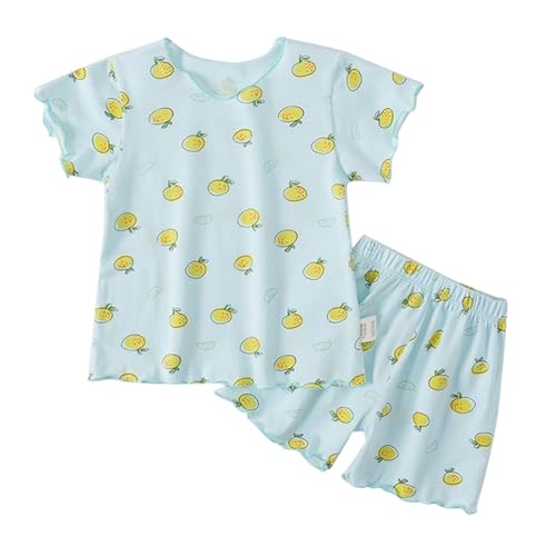Kids 𝗣ajamas Girls Outfit 𝐏js Set Conditioning 𝐒leep𝐰ear Ribbed Floral Pattern Wooden Ear Edge Short Sleeve 𝗣ajama