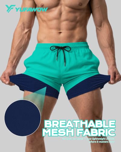 Image of Yufawow 9 Inch Men Swim Trunks with Compression Breathabe Liner Quick Dry Zipper Pockets for Board Beach Gym Running