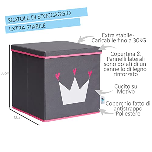 LOVE IT STORE IT Aufbewahrungsbox mit Deckel - Aufbewahrungskorb aus Stoff - Verstärkt mit Holz, belastbar bis 30 kg - Abwaschbar - Grau mit weißem Stern - 33x33x33 cm