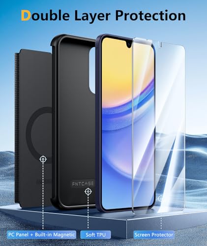 Image of FNTCASE for Galaxy A15-5G Phone Case - Samsung A15 5G Magnetic Cover [Fit for Magsafe] with Screen Protector, Anti-Slip Textured, TPU+PC Dual Layer Shockproof, Military Grade Drop Protection (Black)