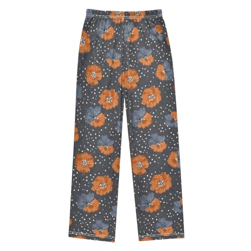 Pajama Pants Lounge Sleep PJ Bottoms Sleepwear Elastic Waist Drawstring S Orange Flower Polka Dot2