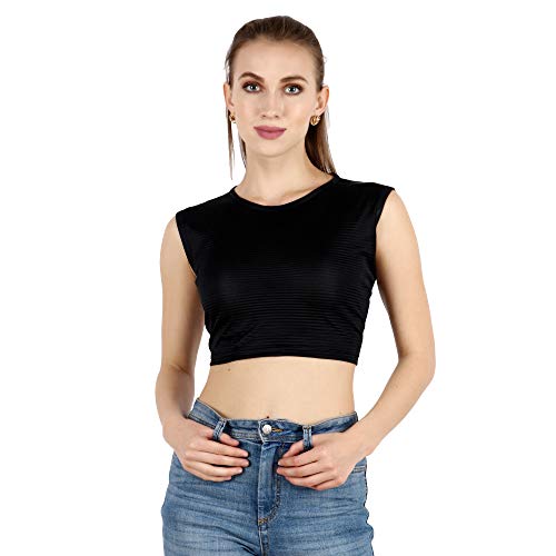 Image of POPWINGS Solid Casual Sleeveless Regular-Fit Crop Tops for Women with Front Chain| Crop Tops for Women Stylish Western Summer Wear