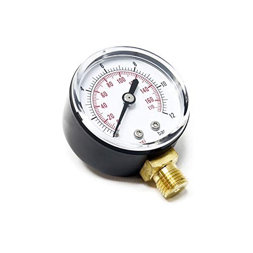 Wiltec Druckanzeige für Druckbehälter, 56 x 30 x 70 mm, Manometer radial DN8 (1/4') 12,9 mm, 0-12 bar (0-170 PSI), Durchmesser 50 mm, für Hauswasserwerk, Membranpumpe