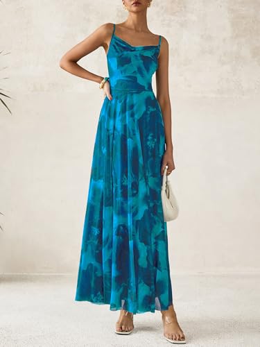 Image of BTFBM Women Summer Maxi Dresses Elegant Wedding Guest Dress | Cowl Neck,Spaghetti Strap,Mesh,Floral,A-Line,Flowy,Party,Cocktail,Homecoming,Graduation,Sundress,Prom,Beach Long Dresses