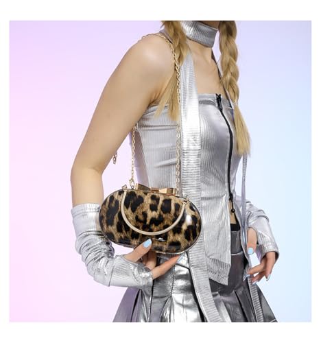 Image of Small Leopard Print Clutch Evening Tote Bag Top Handle Cheetah Print Satchel Handbag with Chain Animal Print Purse