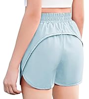 Arshiner Mädchen Sport Shorts mit elastischem Bund Trainingsshorts mit Netzfutter und Reißverschlusstasche für Kinder Blau 130 7-8 Jahre