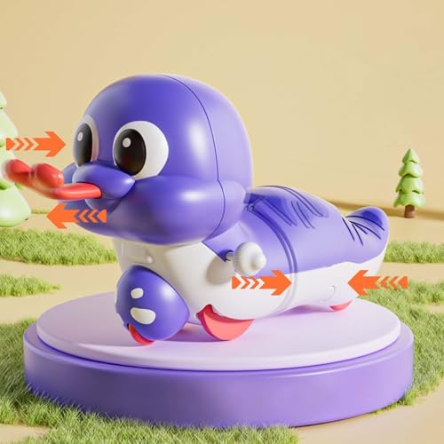 Image of Cute Wind-Up Duck Toy for Kids, Manual Clockwork Walking Duck, Colorful Cartoon Animal Toy for Toddlers & Children (Purple Duck Toy)