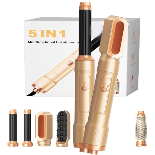 Image of 5 in ONE Blow Dryer Brush,Air Curling Iron Round Brush Blow Dryer 800W,Ionic Hair Dryer Brush for Women, Hot Air Brush Hair Styling Tools 100-120V