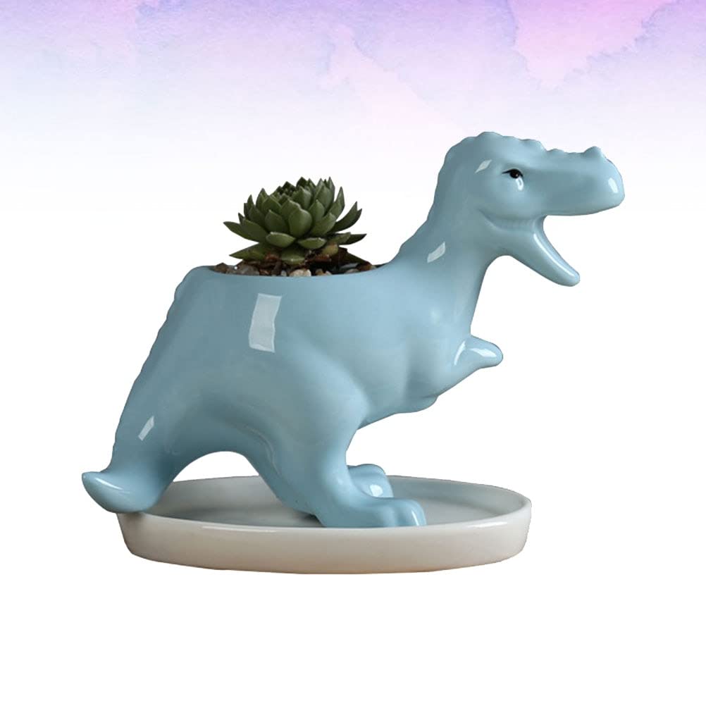UNNS Doniczki do sadzenia 1 szt. sukulent doniczka w kształcie zwierzęcia dekoracja tyranozaur sukulent doniczka rzemiosło ceramiczne doniczki na rośliny (kolor: błękitny)