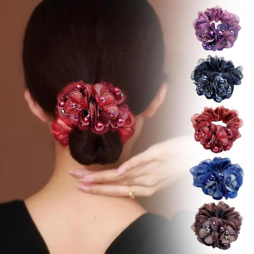 Flower Hair Scrunchies, Lace Flower Hair Ties Hair Bows Elastics Bands Stretchy Floral Hairbands Scrunchies Thick Headbands