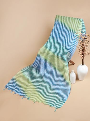 Image of Women's Cotton Blend Striped Print Dupatta with 2.20 Meters | Women's cotton printed dupatta with tassels