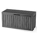 DRATO 90 Gallon Deck Boxes Outdoor Waterproof, Resin Large Lockable Storage Box with Lid, Outdoor Storage Bench Patio Cushions Furniture, Garden Tools, Pool Accessories (Black, 90 Gallon)
