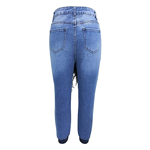 HGps8w Women's Plus Size Jeans Chic Wrap Patchwork Streetwear Distressed Stretchy Sexy Cropped Denim Pants with Pockets4