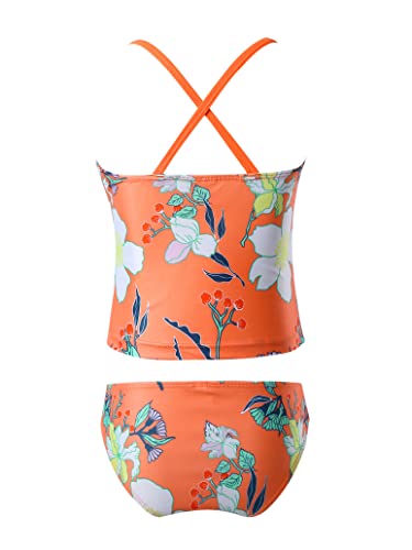 Kids Girls Tropical Floral Print Tankini Swimsuits Ruffles Flounce Hawaii Swimwear Beach Bathing Suit2