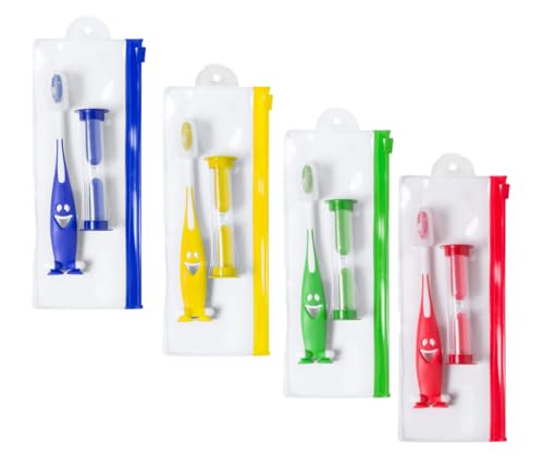 Set (Pack 40) cepillo de dientes y reloj de arena. Cepillo de dientes con divertido cuerpo de colores y acabado suave, con ventosas en la base. Reloj de arena de 2 minutos de duración.colores variados